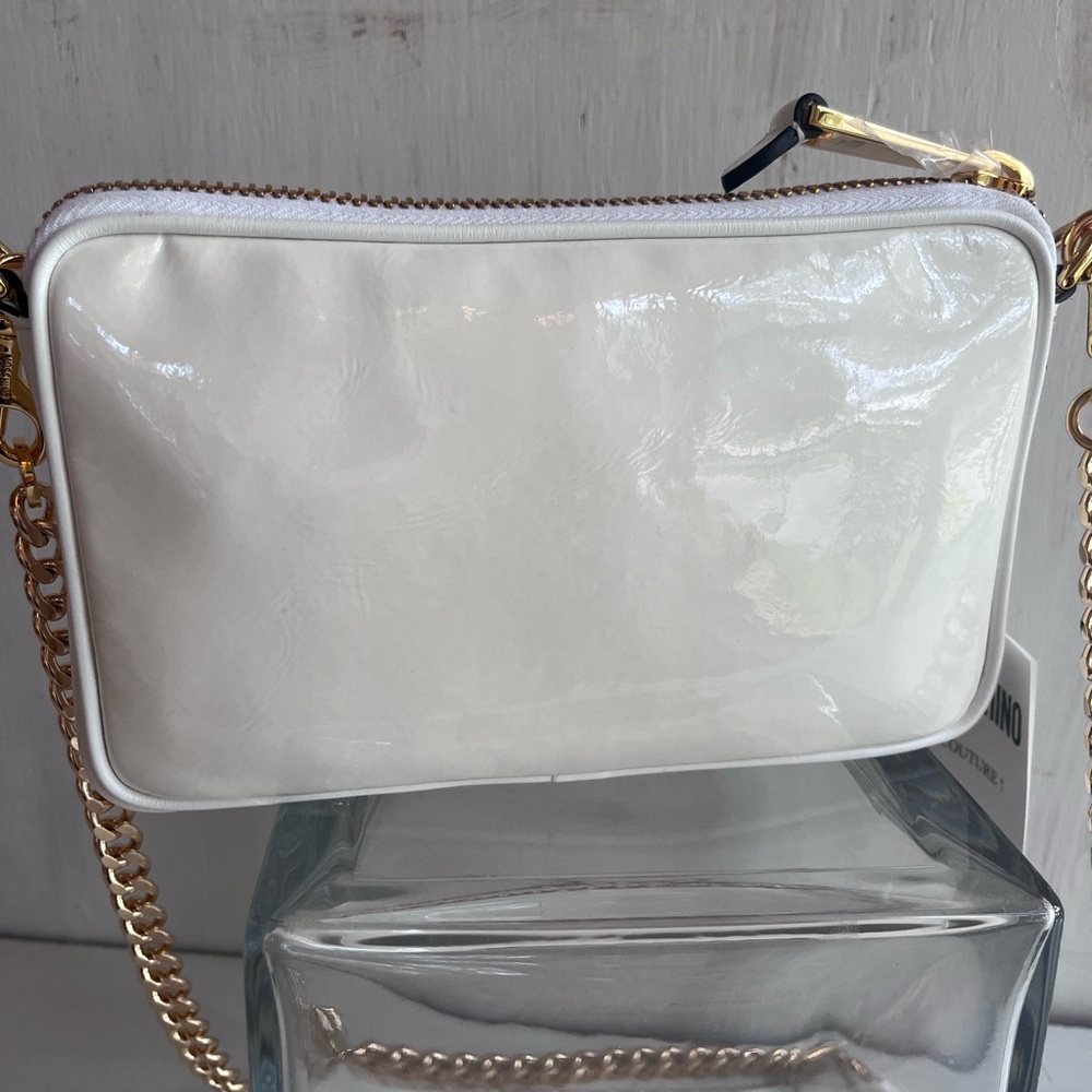 MOSCHINO Patent Leather Logo Shoulder Bag White - Picture 8 of 14